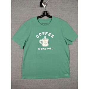 NEW Life Is Good Mens Shirt XL Green‎ Coffee Is Dad Fuel Crew Crusher Casual Fun